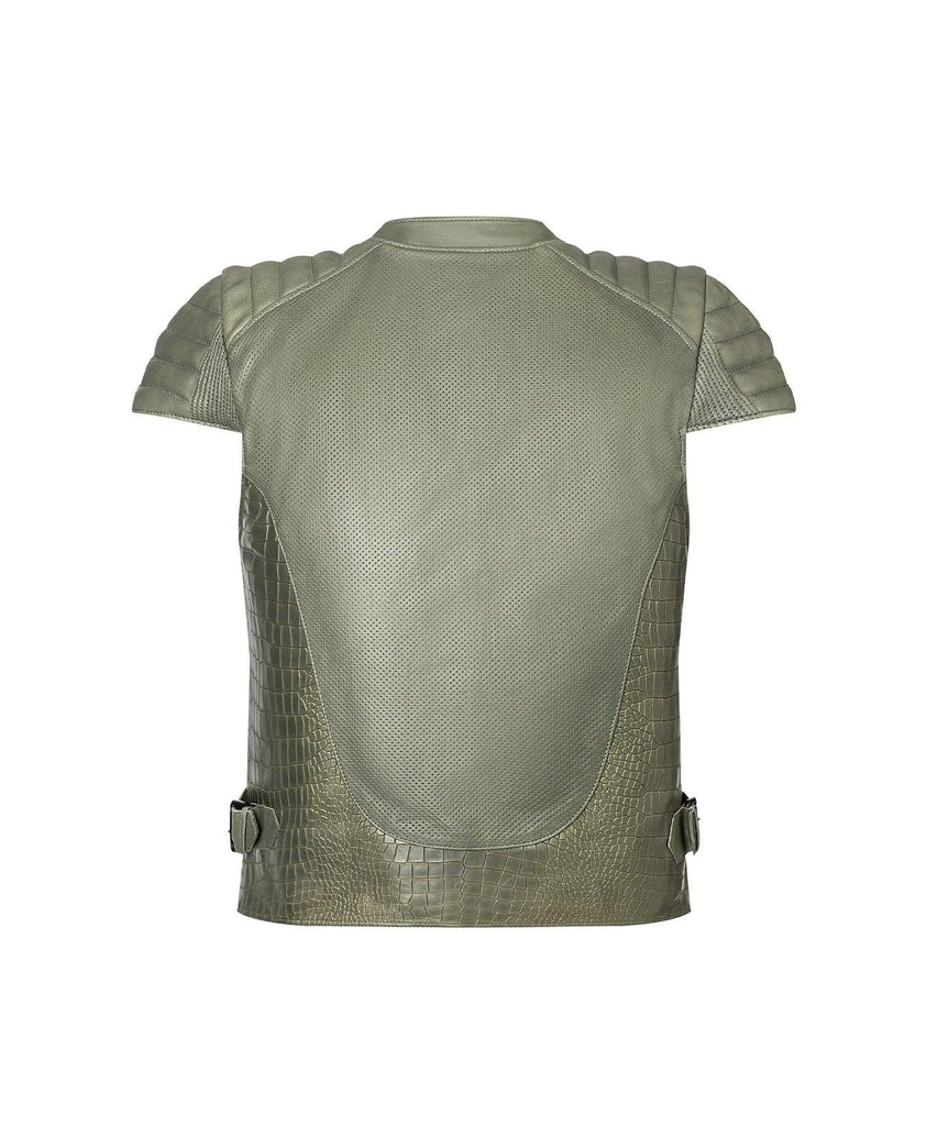 Fearless Biker Vest (Men) Grey Green Crocodile Emb. - Taverimoto
