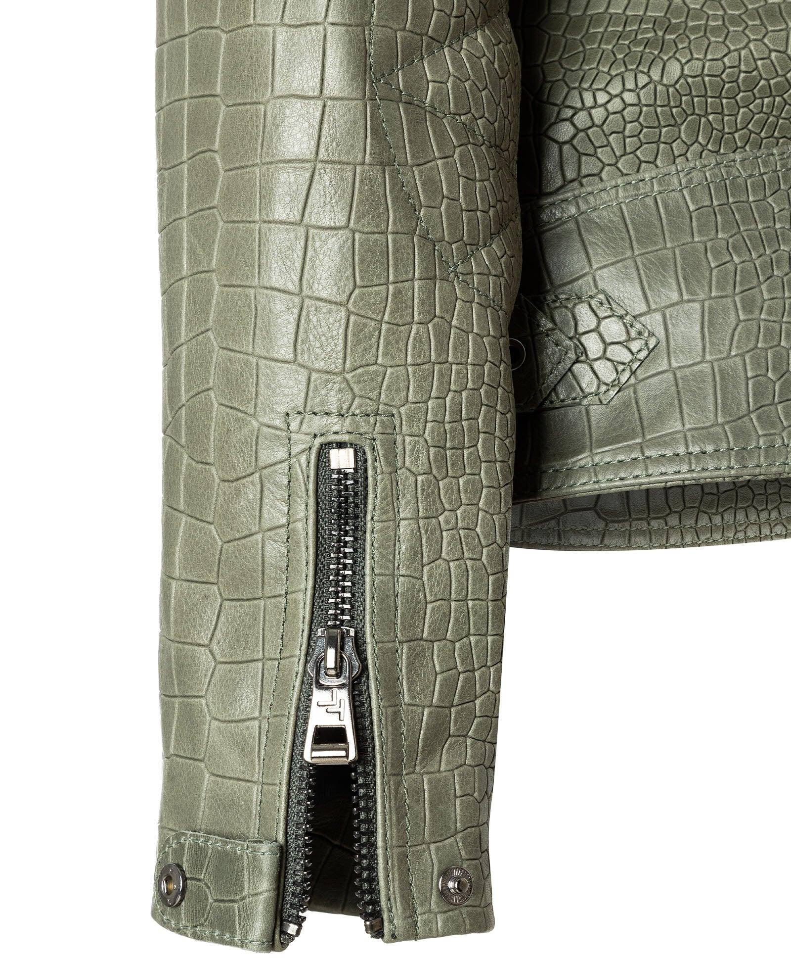 G-Gator Forest Green Crocodile/Lamb Skin Biker Jacket - Regular